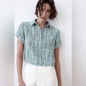 *ZARA* GREEN TWEED CROP TOP -SIZE XS